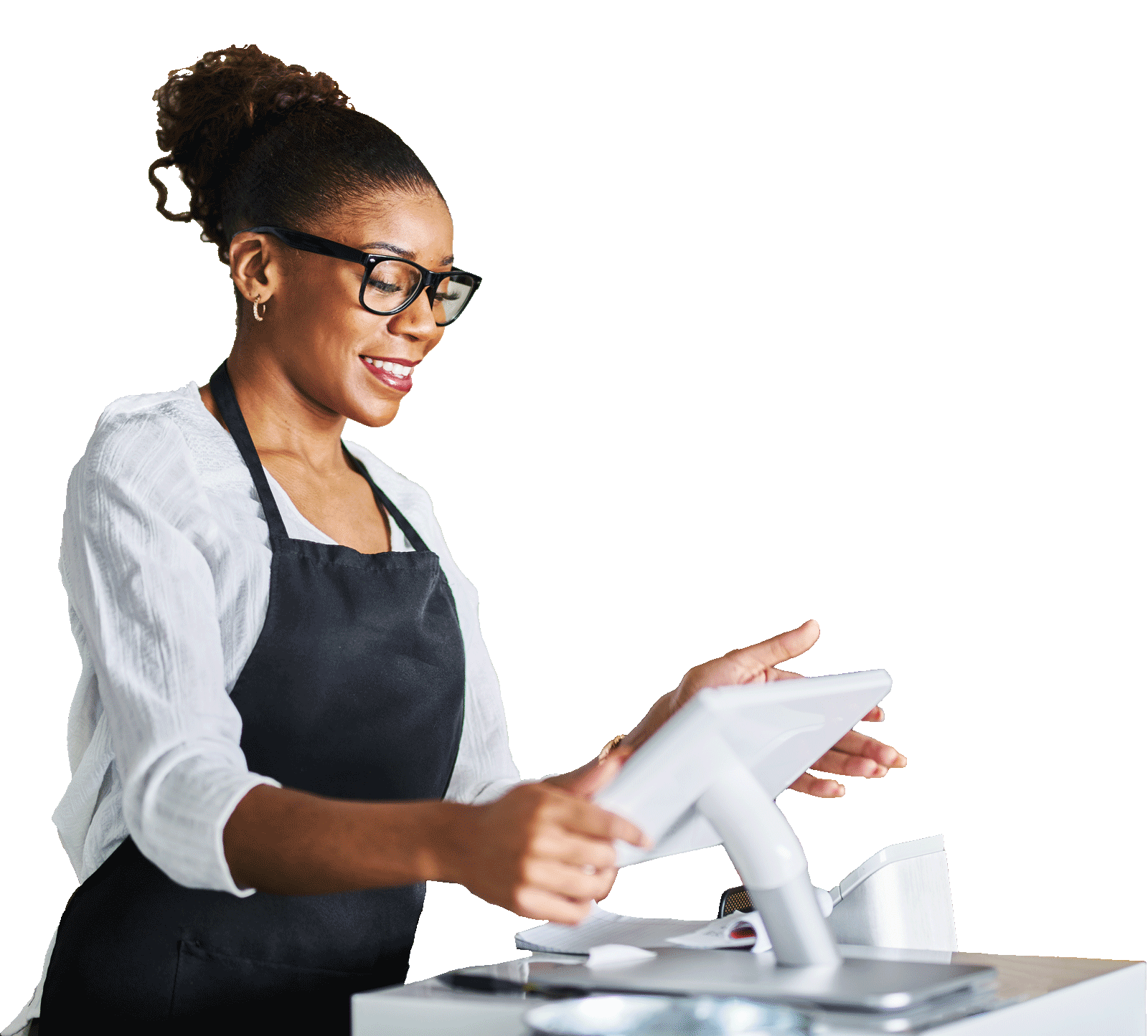 Shop owner using a POS system